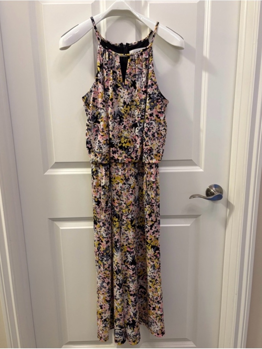 London Times Floral Halter Jumpsuit in Black floral print size 4 NNT
